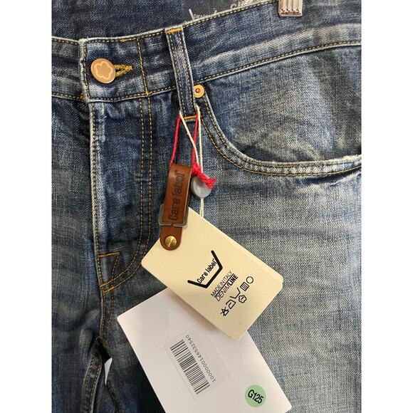 Care Label Men’s Italian Button Fly Dark Distressed Denim - Picture 4 of 6